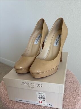 Jimmy Choo Cosmic Nude Patent Platform Pumps Size 37.5 Heels